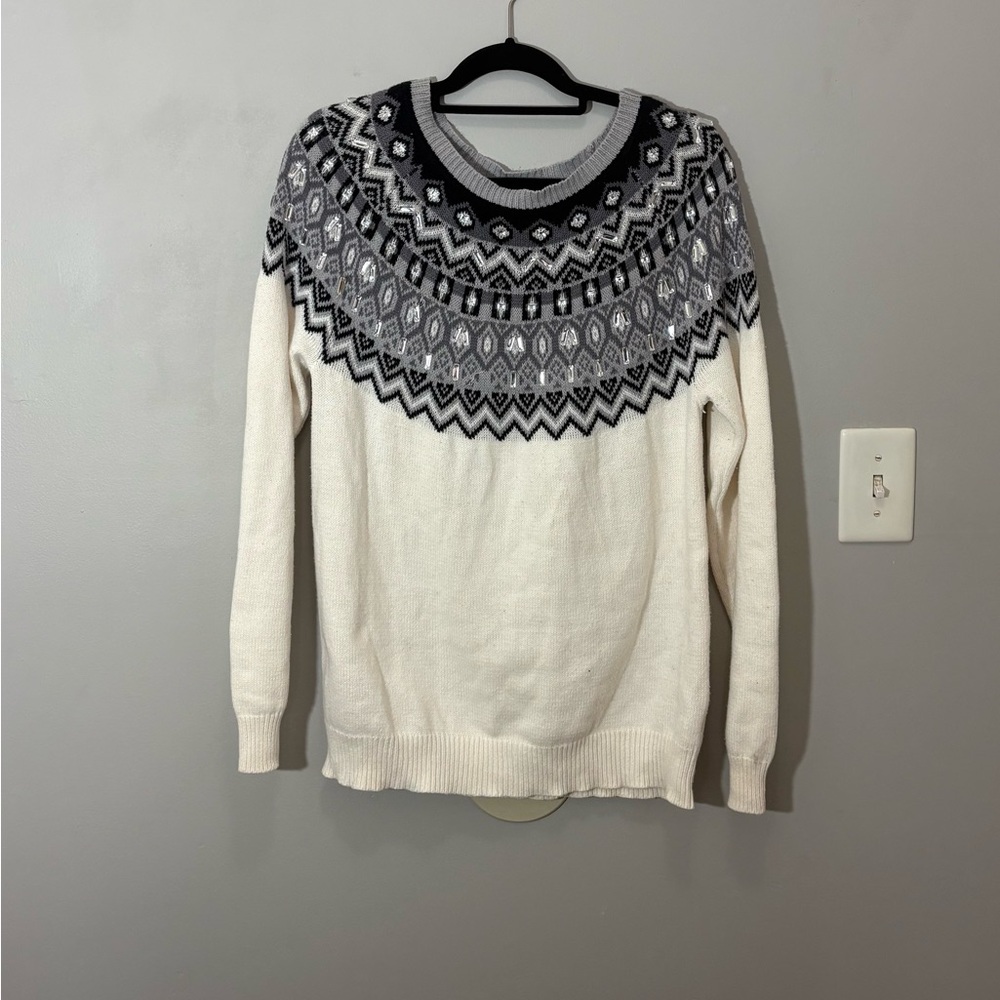 St. John's Bay Cream and Gray Knit Sweater